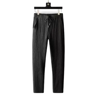 Men Black Striped Polo Trousers Set Summer Casual