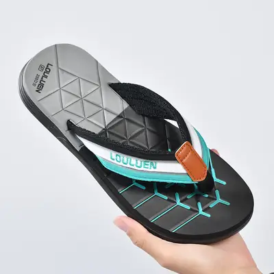 2025 Men's Black EVA Flip Flops with Blue Design