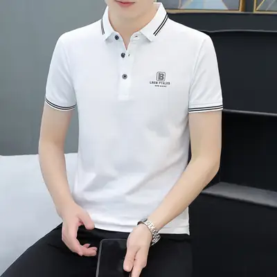 Men's Black Embroidered Polo Shirt with White Trim