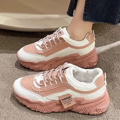 Women Pink White Thick Casual Shoes 2025