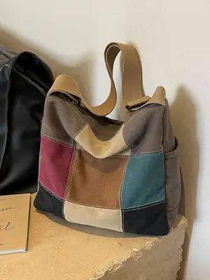 Canvas Patchwork Women's Shoulder Bag Multi Color