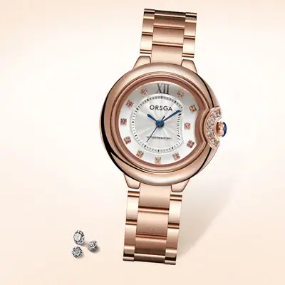 Women's Rose Gold Quartz Watch with Black Strap
