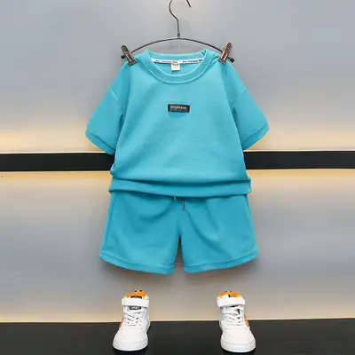 Boys Summer Suit Cream Cotton Shorts T-Shirt Two-Piece Set