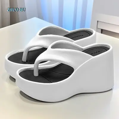 Women High-End White Wedge Sandals with Thick Soles