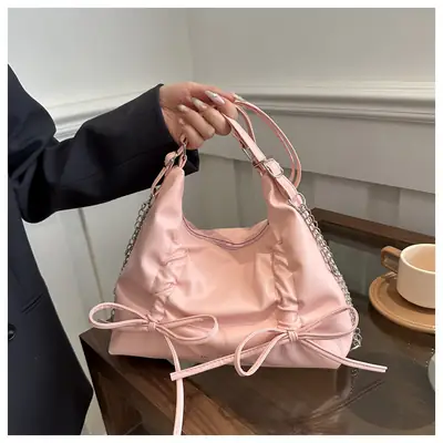 Silver Drawstring Bow Backpack for Women 2024 Spring