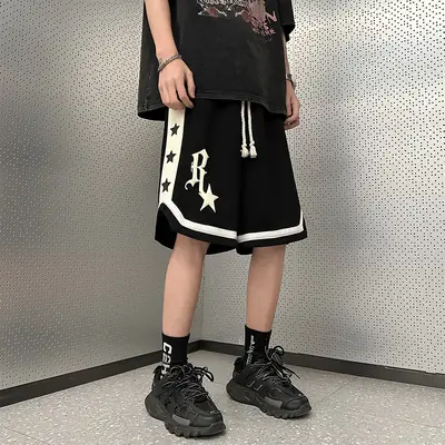 Men's Black Star Print Basketball Shorts Summer Wear