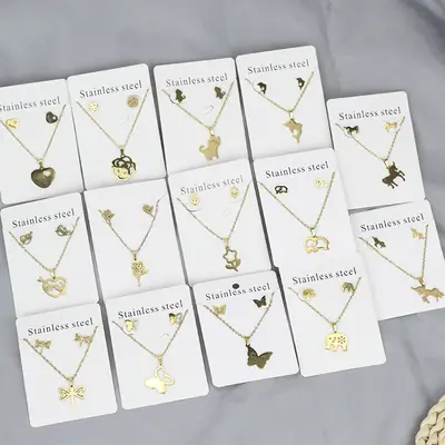 Stainless Steel Butterfly Jewelry Set Gold Earrings Necklace