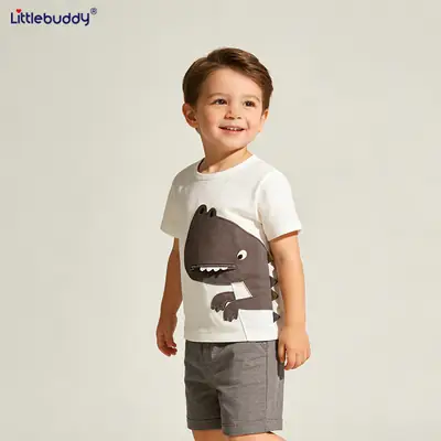 Littlebuddy Boys Cotton Dinosaur T-Shirt Shorts Set