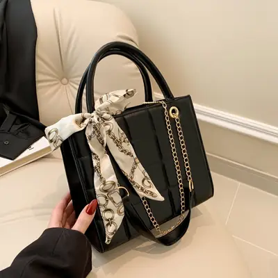Elegant Scarf Bag Black Rhombic Shoulder Crossbody