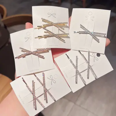 Simple X-Shaped Rhinestone Hair Clips for Girls