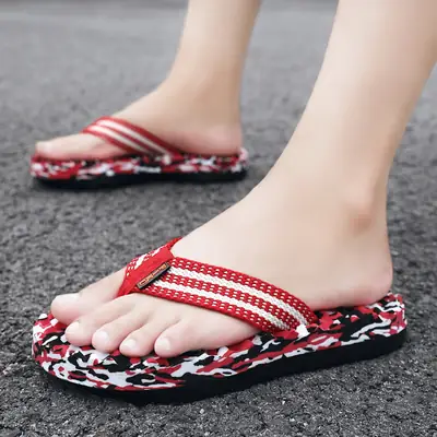 2024 Summer Vietnamese Slippers Men's Flip-Flops Shit Feeling Exterior Wear Camouflage Large Size Thick Bottom Outdoor Beach Sandals