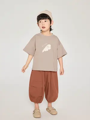 Kids T-Shirt Brown White Graphic Korean Style