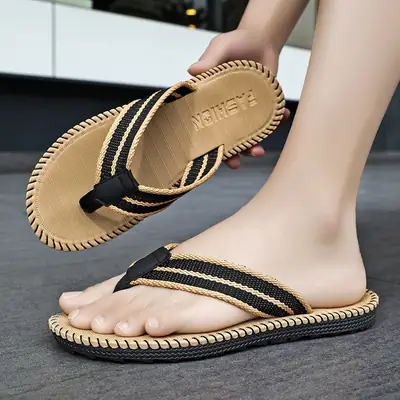 Men's Black Gold Flip Flops Summer Sandals Large