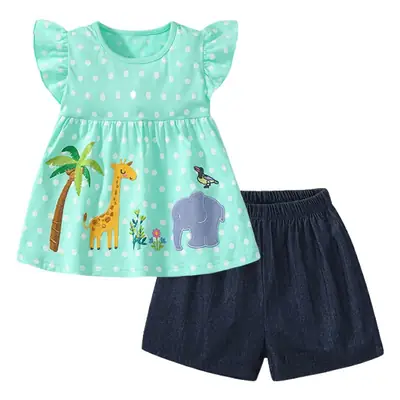 Girls Cotton Polka Dot Shorts Set Mint Green