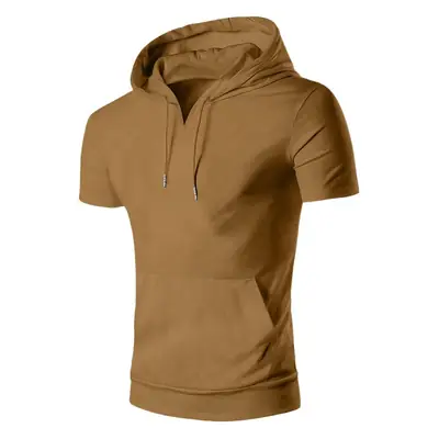 Men's 2025 Grey Hooded T-Shirt Short Sleeve Fitted