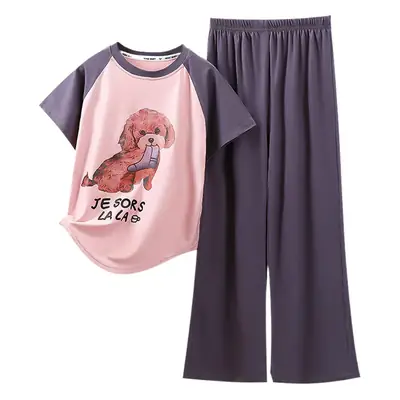 Girls Korean Style Modal Trousers Set Pink Purple