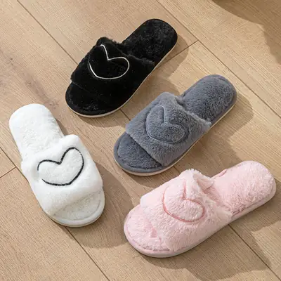 Cross-border Mao Mao Open One-word Open Toe TPR Men and Women Couple Indoor and Outdoor Home Cotton Slippers Four Seasons Wool Slippers