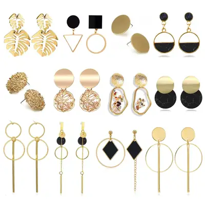Golden Round Dangle Earrings Set for Women