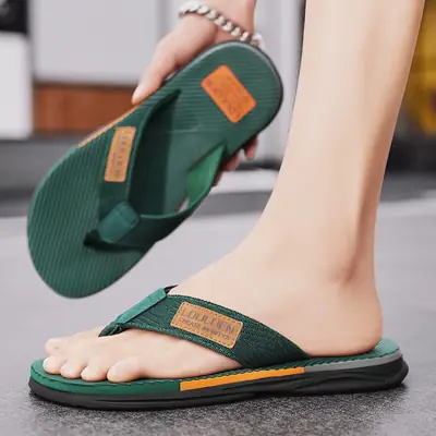 Men Korean Style Green Flip Flops Summer Wear
