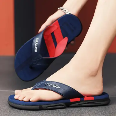 2024 Men's Blue Red Flip-Flops Beach Sandals