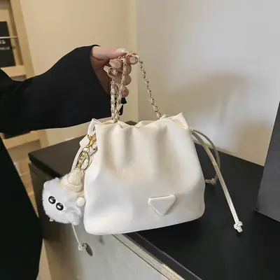 Black Velvet Bucket Bag with Chain Strap