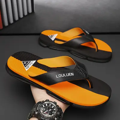 2024 Men's Orange Black Flip Flops Beach Casual Sandals