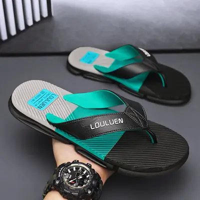 2024 Men's Teal Black Flip Flops Non-Slip Casual Sandals