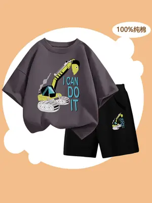 Red Cotton T-Shirt & Shorts Set for Boys Summer 2024