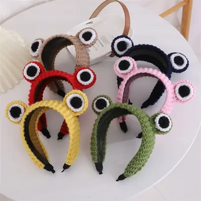 Cute Cartoon Wool Frog Headband with Big Eyes