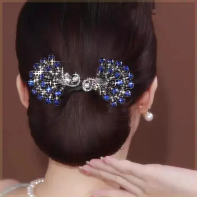 Vintage Peacock Hairpin with Blue Crystal Flower Design