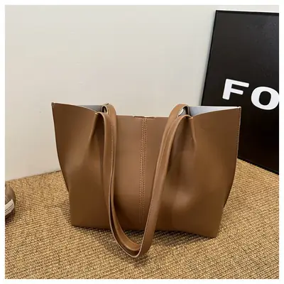 Women's Korean Style Large Shoulder Bag Brown PU