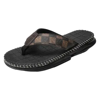 2024 Men Black Leather Beach Flip-Flops