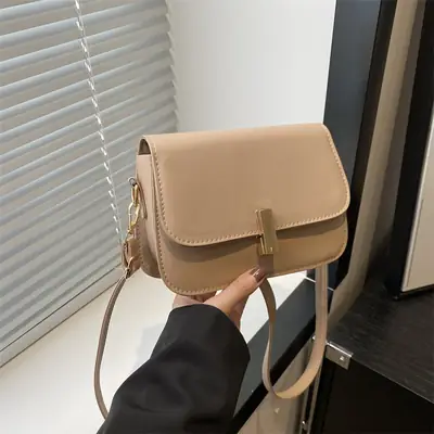 Women's White Leather Crossbody Bag with Gold Clasp