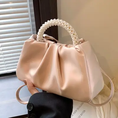 Black Pearl-Handle Shoulder Bag for Women