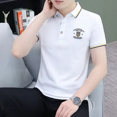 Men Black Embroidered Polo T-Shirt Pure Cotton