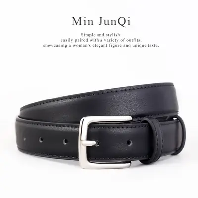 Women Cowhide Leather Belt with Alloy Buckle Tan
