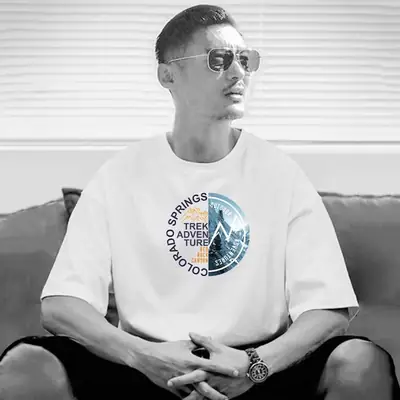 Men Pure Cotton Loose Fit T-Shirt White Triangle Print