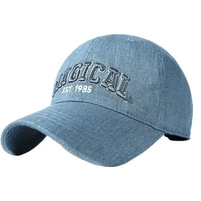 Retro American Baseball Cap Men Denim Peaked Black