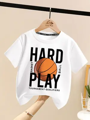 Boys Hard Play Basketball T-Shirt Turquoise Short Sleeve