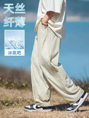 Men's Light Gray Ice Silk Drawstring Pants