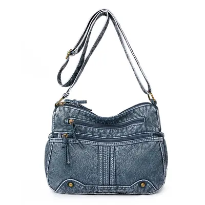 Black Washable Leather Crossbody Bag for Women