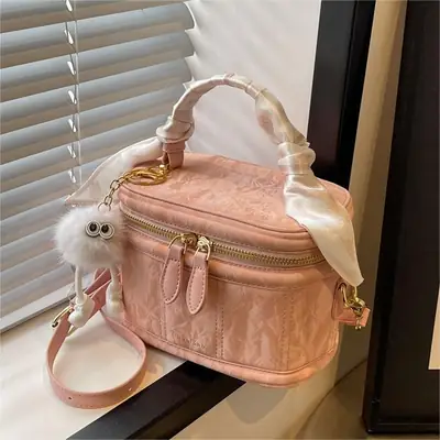 Korean Style Black Faux Fur Bucket Bag for Women