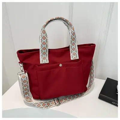 Vintage Red Canvas Shoulder Bag Women 2024 Luxury Large Capacity