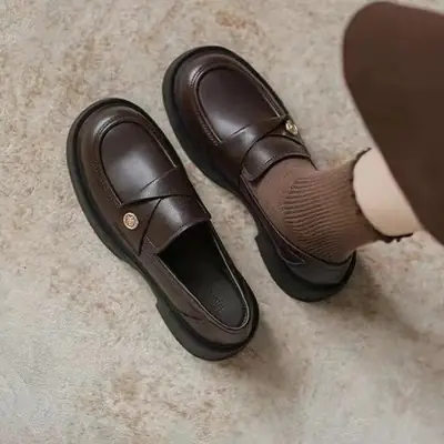 Women's Gold Slip-On Loafers Small Brown Leather