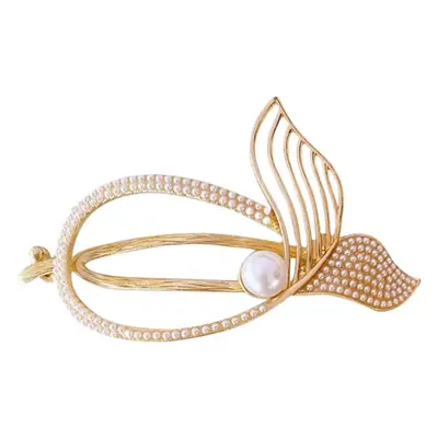Rhinestone Fish Tail Hairpin Clip with Pearl Tassel
