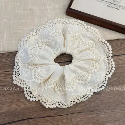 Korean Style White Lace Hair Ring Large Embroidered