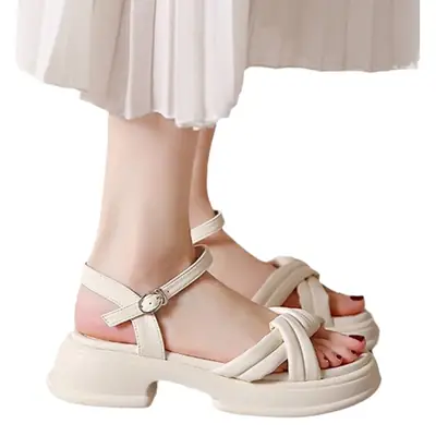 Women's Black Leather Roman Beach Sandals 2024