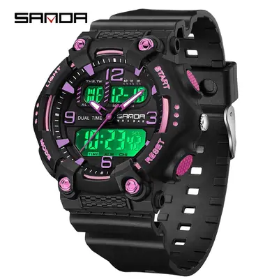 SANDA Black Crossbody Electronic Watch with Pink Accents