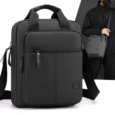 Men's Grey Laptop Shoulder Bag with 3 Pockets