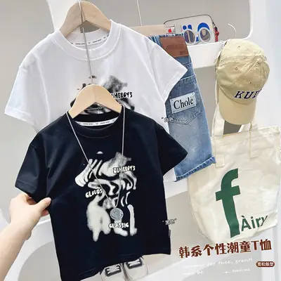 Boys Printed T-Shirt Summer 2024 Korean Style Small Medium